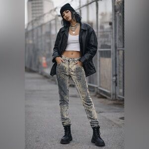 Faith Connexion Move Grey Silver Slim Metallic Coated Jeans/Size 25